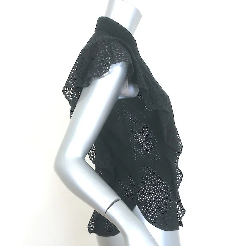 Theory Blouse Boutonnée Noire Taille Petite à Volants Brodés Œillets Nova