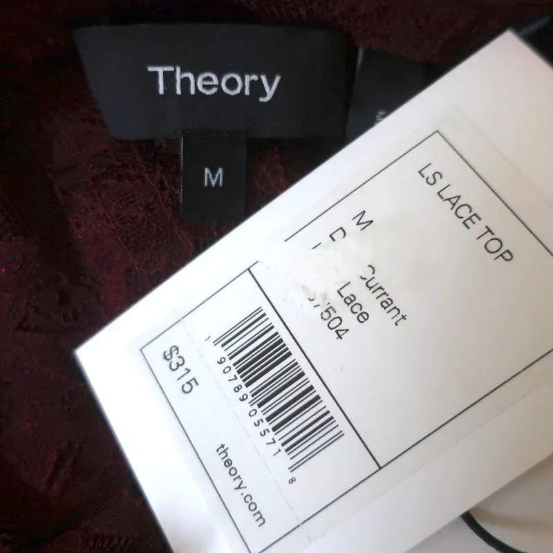 Blouse Theory à manches longues taille moyenne en dentelle festonnée couleur groseille NEUVE