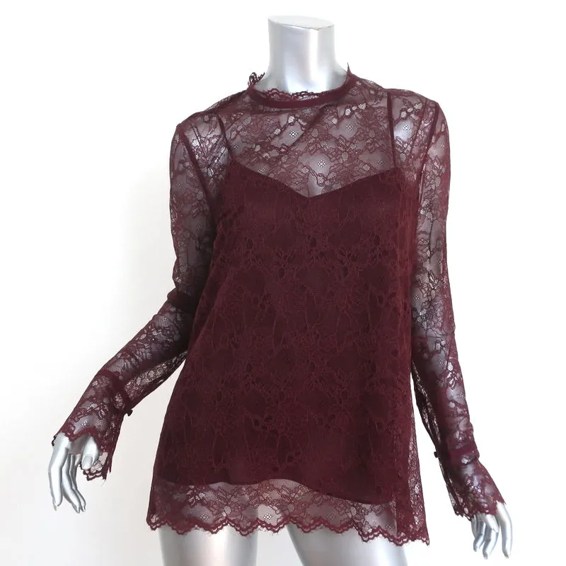 Blouse Theory à manches longues taille moyenne en dentelle festonnée couleur groseille NEUVE