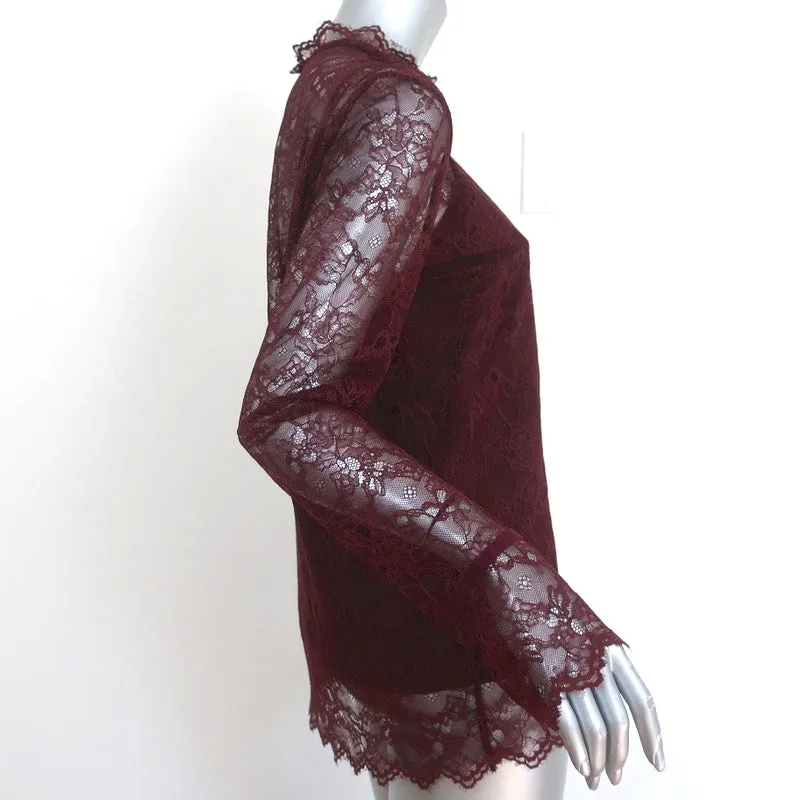 Blouse Theory à manches longues taille moyenne en dentelle festonnée couleur groseille NEUVE