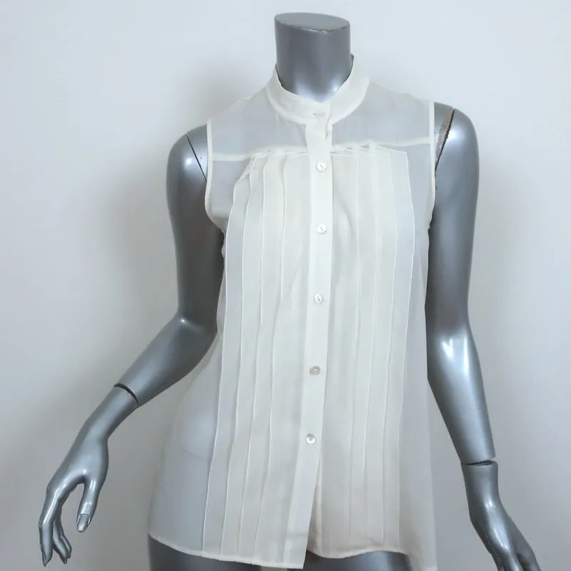 Blouse sans manches Theory Olim Crème Plissé en Soie Georgette extensible Taille Petite