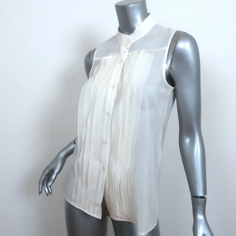 Blouse sans manches Theory Olim Crème Plissé en Soie Georgette extensible Taille Petite