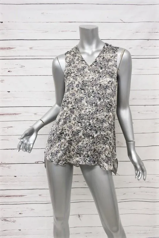 Blouse Theyskens' Theory à encolure tank, imprimé floral Tirty, en soie, taille petite, style high-low