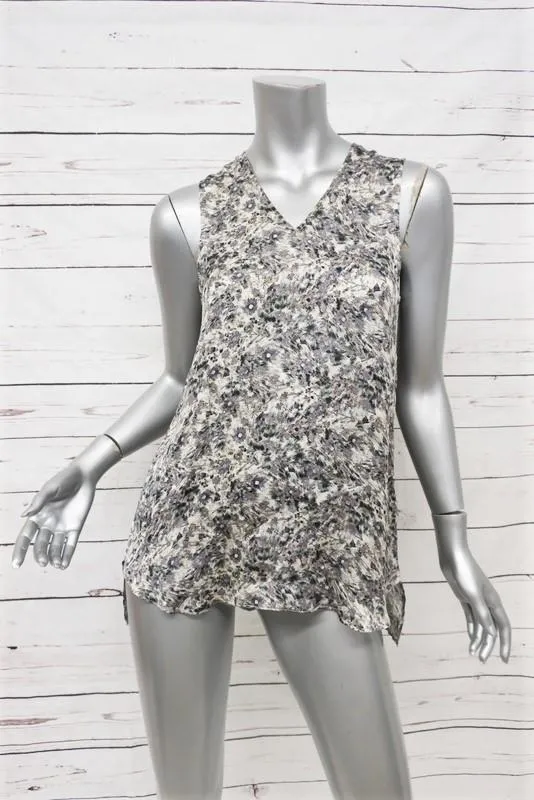 Blouse Theyskens' Theory à encolure tank, imprimé floral Tirty, en soie, taille petite, style high-low