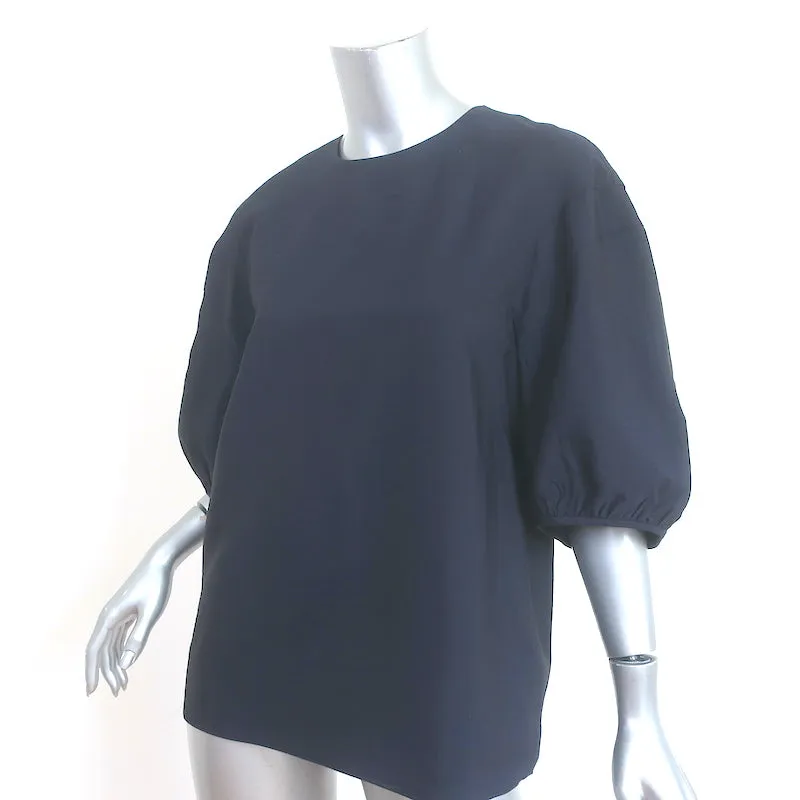 Tibi Blouse à manches ballon en crêpe marine Taille 6 Col rond