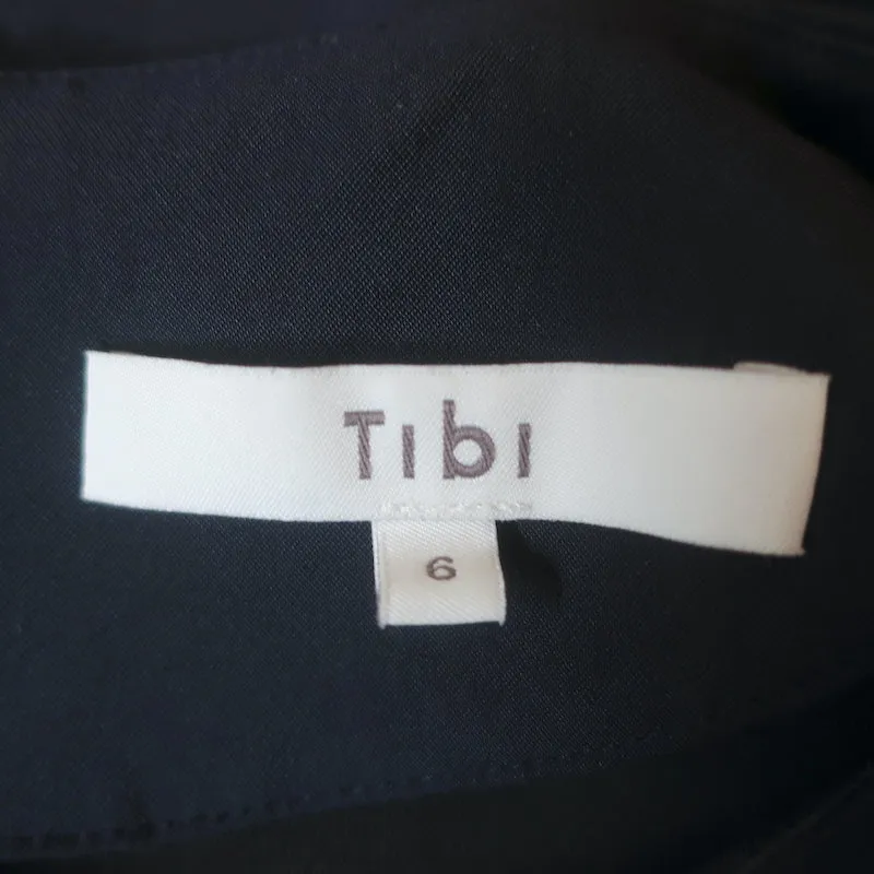 Tibi Blouse à manches ballon en crêpe marine Taille 6 Col rond