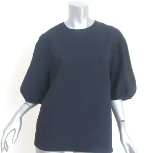 Tibi Balloon Sleeve Top Navy Crepe Size 6 Crewneck Blouse