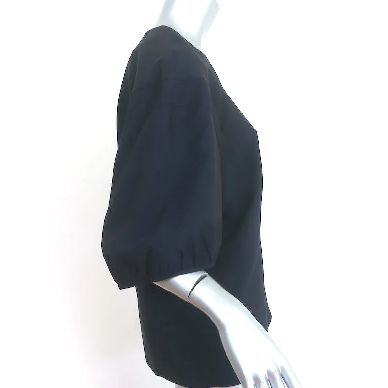 Tibi Blouse à manches ballon en crêpe marine Taille 6 Col rond