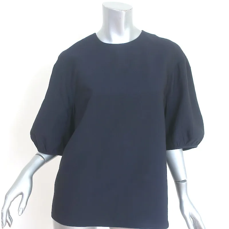 Tibi Blouse à manches ballon en crêpe marine Taille 6 Col rond