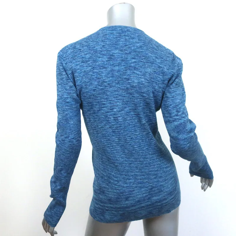 Tibi Haut à Manches Longues Imprimé Bleu en Coton Peigné Taille Moyenne Pull Col Rond