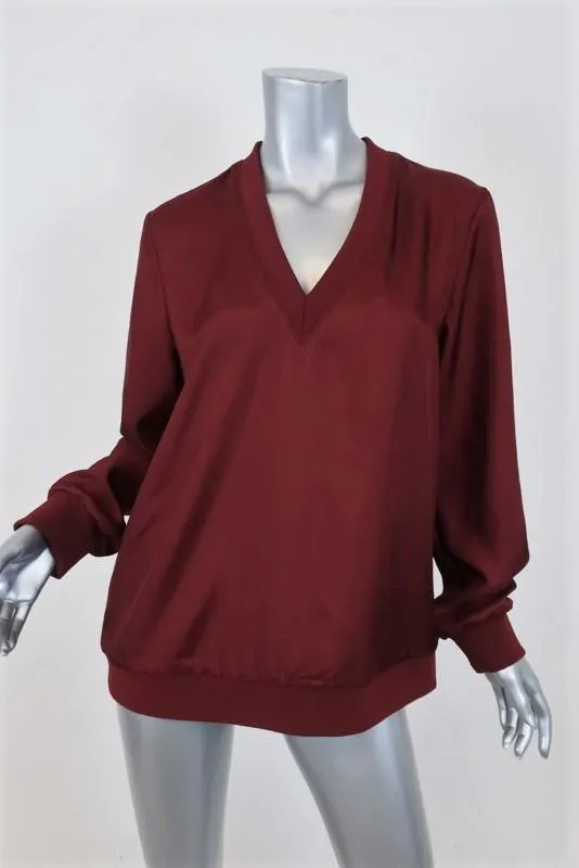 Tibi Mendini Blouse en Sergé Rouge Taille Moyenne Manches Longues Col en V