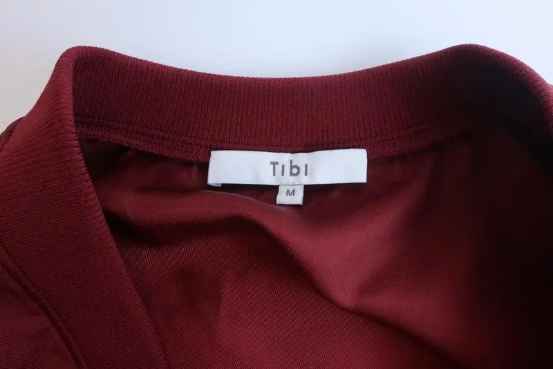 Tibi Mendini Blouse en Sergé Rouge Taille Moyenne Manches Longues Col en V