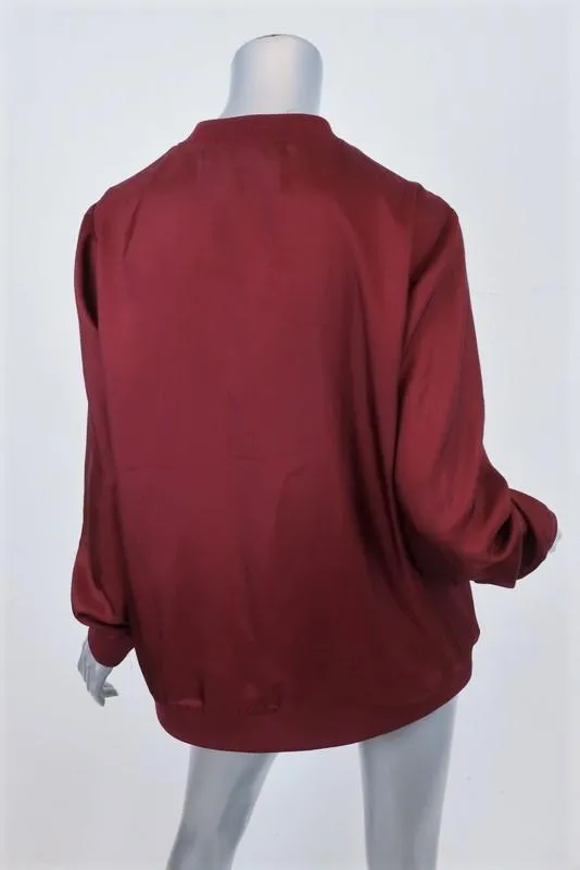 Tibi Mendini Blouse en Sergé Rouge Taille Moyenne Manches Longues Col en V