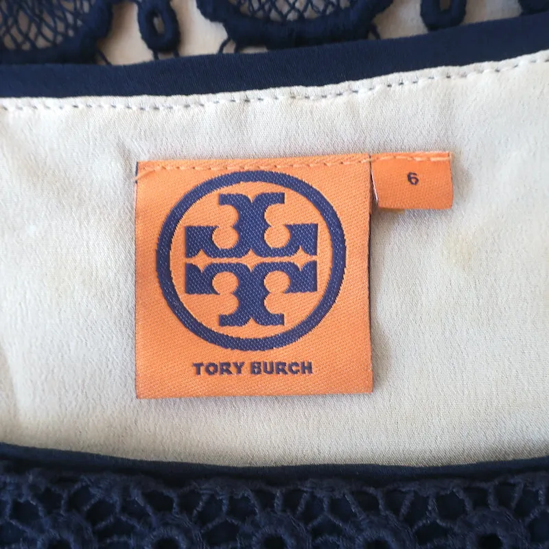 Tory Burch Haut en Dentelle Crochet Janeen Marine Taille 6 Blouse à Manches Longues