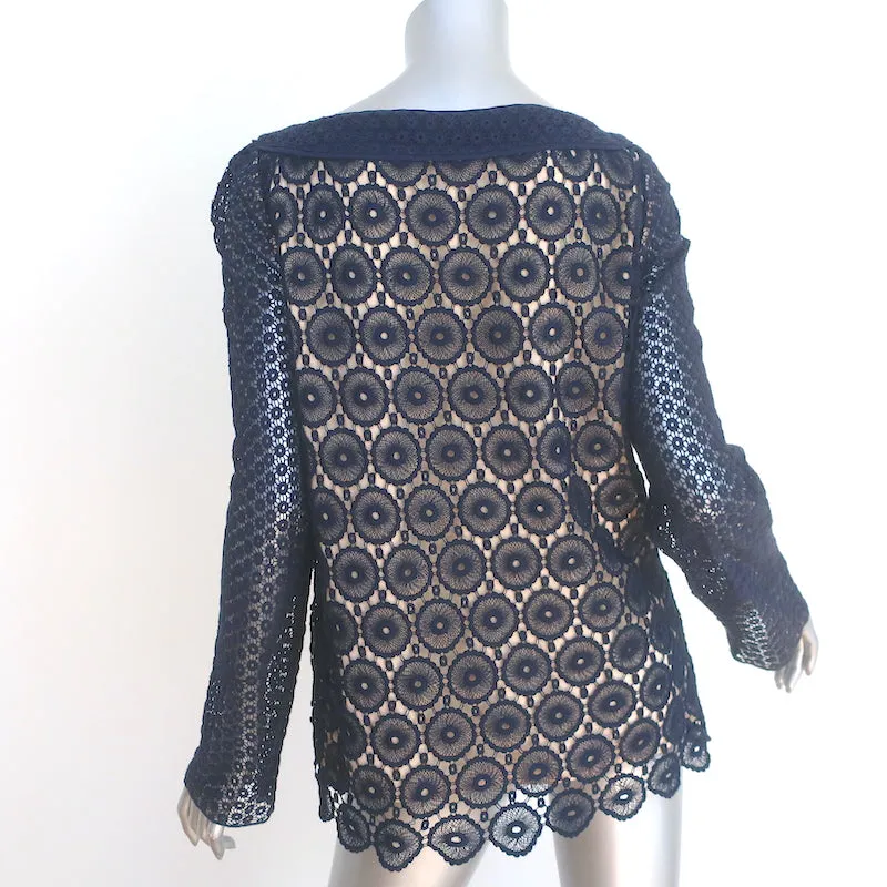Tory Burch Haut en Dentelle Crochet Janeen Marine Taille 6 Blouse à Manches Longues
