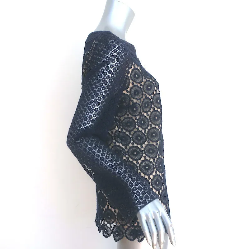 Tory Burch Haut en Dentelle Crochet Janeen Marine Taille 6 Blouse à Manches Longues