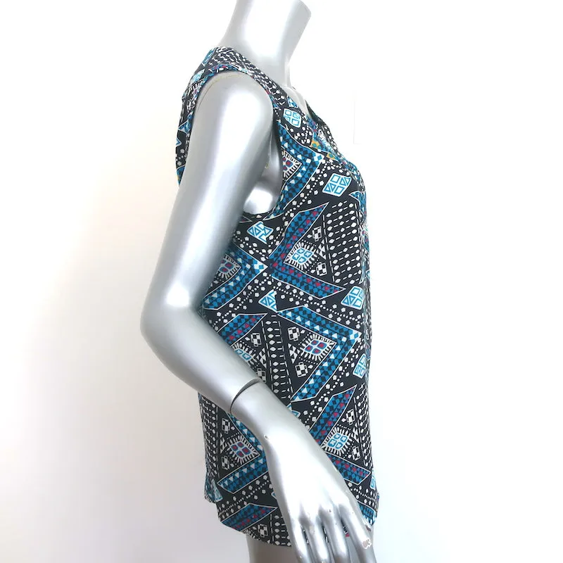 Tory Burch Blouse sans manches en soie imprimée bleue Taille 10