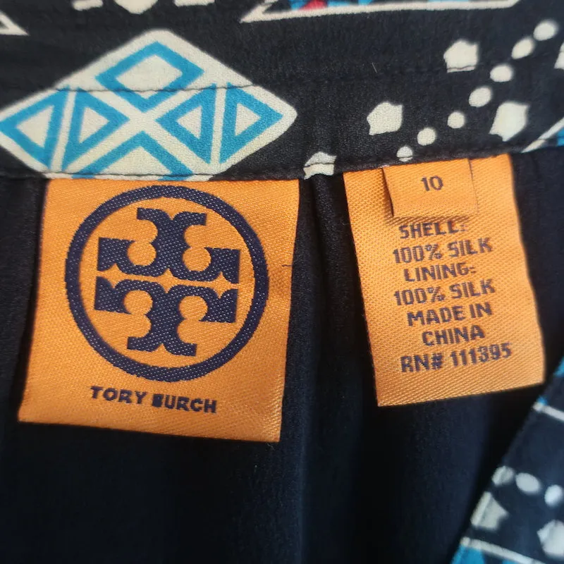 Tory Burch Blouse sans manches en soie imprimée bleue Taille 10