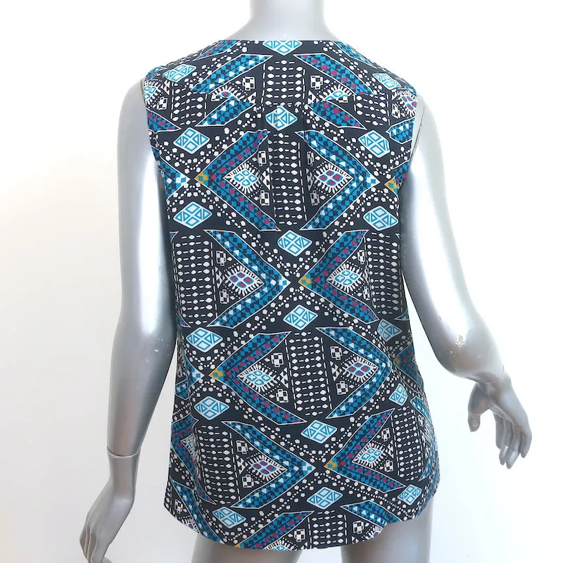 Tory Burch Blouse sans manches en soie imprimée bleue Taille 10