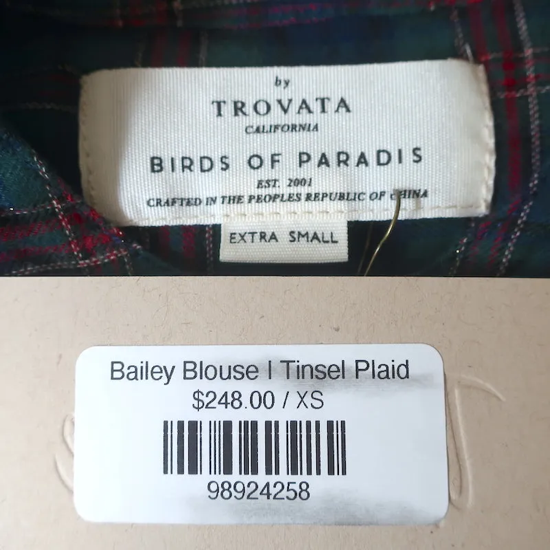 Trovata Blouse Oiseaux de Paradis Bailey Tissu Pailleté à Carreaux Taille Très Petite NEUVE