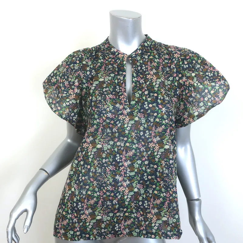 Trovata Birds Of Paradis Brett Haut à manches flottantes imprimé floral marine taille moyenne