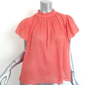 Trovata Birds of Paradis Carla High Neck Short Sleeve Top Coral Size Medium