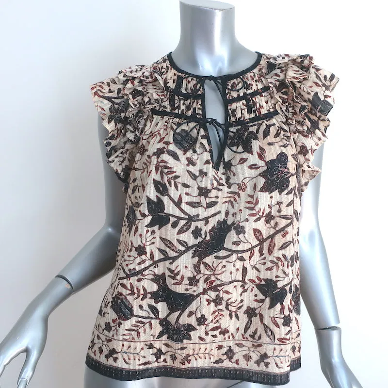 Ulla Johnson Asmara Haut Crème Imprimé en Coton Mixte Taille 6 Blouse à Manches Papillon
