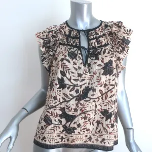 Ulla Johnson Asmara Top Cream Printed Cotton-Blend Size 6 Flutter Sleeve Blouse