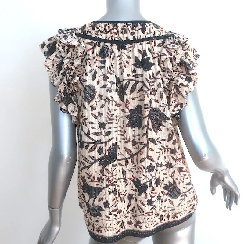 Ulla Johnson Asmara Haut Crème Imprimé en Coton Mixte Taille 6 Blouse à Manches Papillon