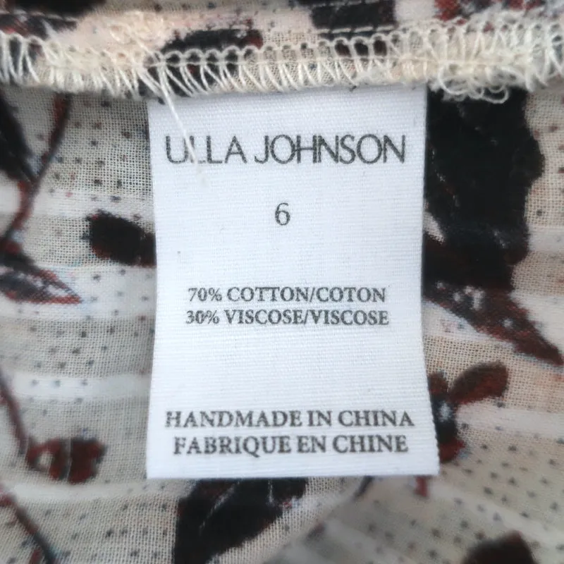 Ulla Johnson Asmara Haut Crème Imprimé en Coton Mixte Taille 6 Blouse à Manches Papillon