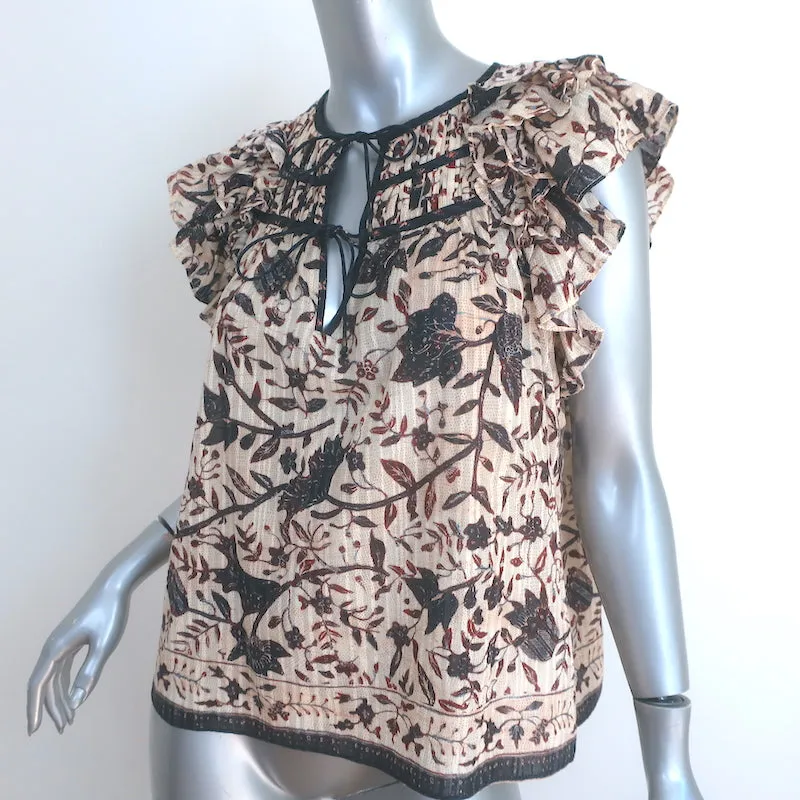 Ulla Johnson Asmara Haut Crème Imprimé en Coton Mixte Taille 6 Blouse à Manches Papillon