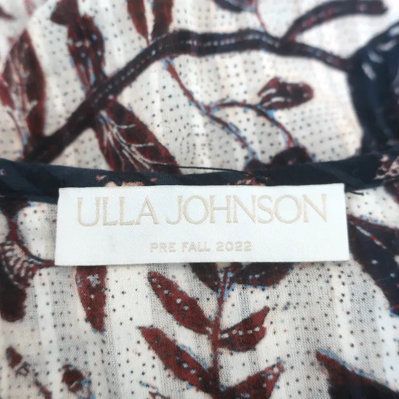 Ulla Johnson Asmara Haut Crème Imprimé en Coton Mixte Taille 6 Blouse à Manches Papillon