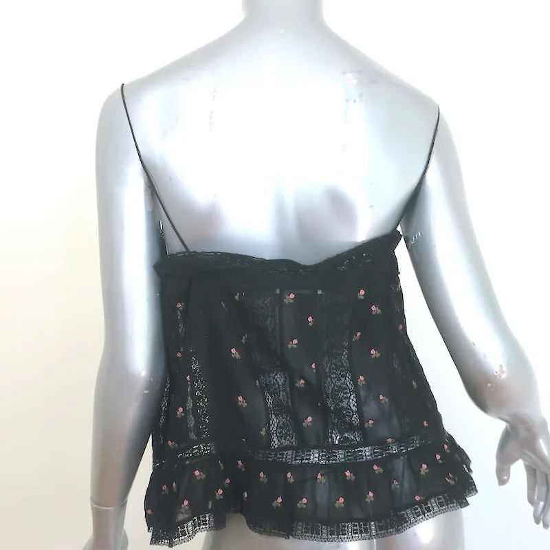 Ulla Johnson Bernie Débardeur à Bordure Dentelle Noir en Georgette Brodée de Fleurs Taille 2