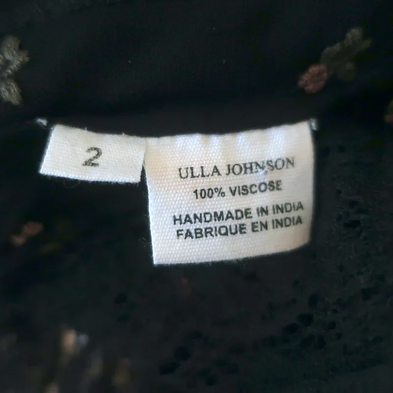 Ulla Johnson Bernie Débardeur à Bordure Dentelle Noir en Georgette Brodée de Fleurs Taille 2