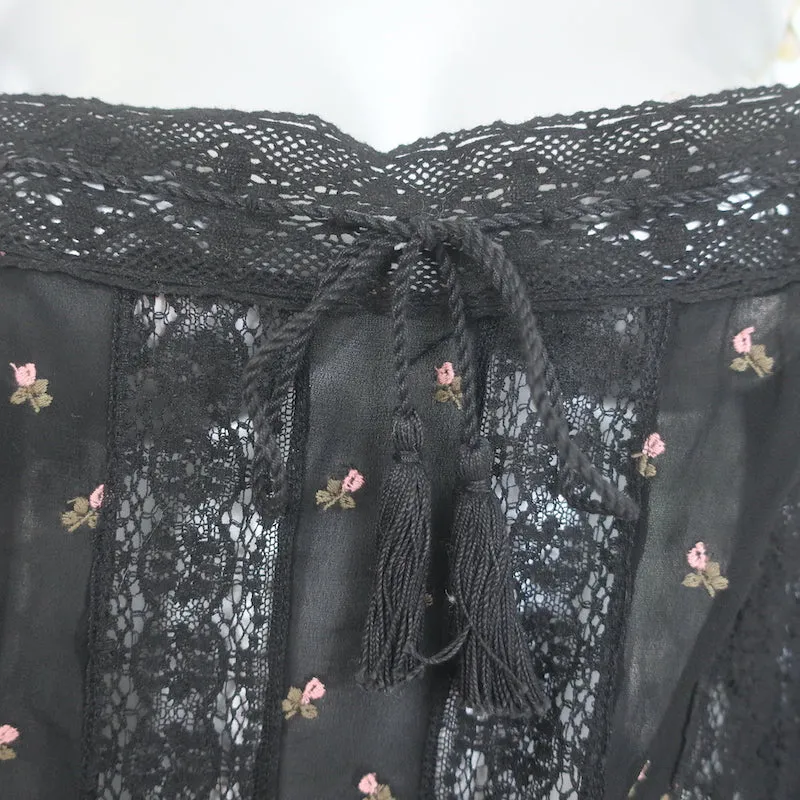 Ulla Johnson Bernie Débardeur à Bordure Dentelle Noir en Georgette Brodée de Fleurs Taille 2