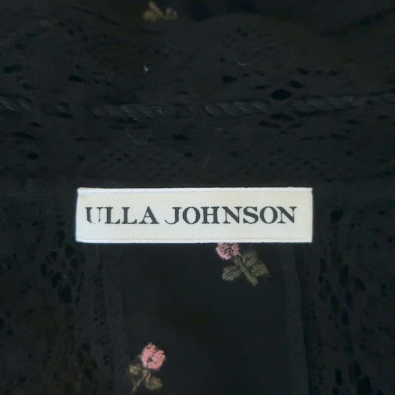 Ulla Johnson Bernie Débardeur à Bordure Dentelle Noir en Georgette Brodée de Fleurs Taille 2