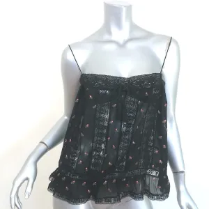 Ulla Johnson Bernie Lace-Trim Tank Top Black Floral-Embroidered Georgette Size 2