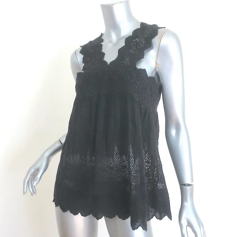Ulla Johnson Débardeur Birdie Noir Brodé de Fleurs en Coton Taille 4 NEUF