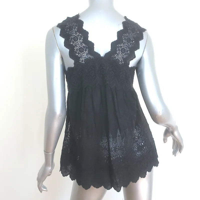 Ulla Johnson Débardeur Birdie Noir Brodé de Fleurs en Coton Taille 4 NEUF