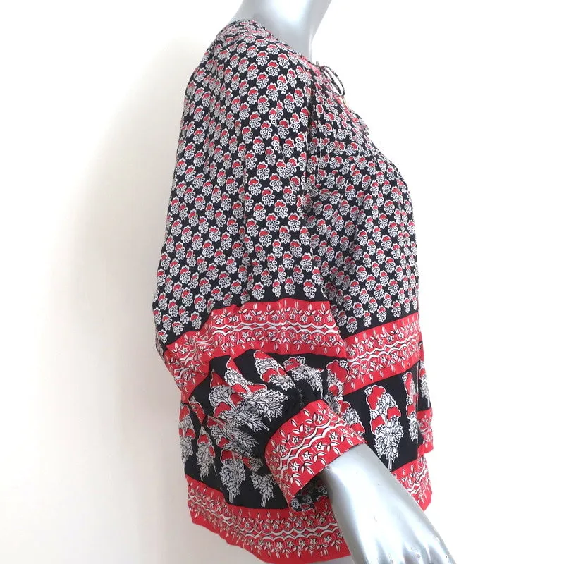 Blouse Ulla Johnson Bea Noir/Rouge Imprimé floral indien Soie Taille 2 Top à nœud