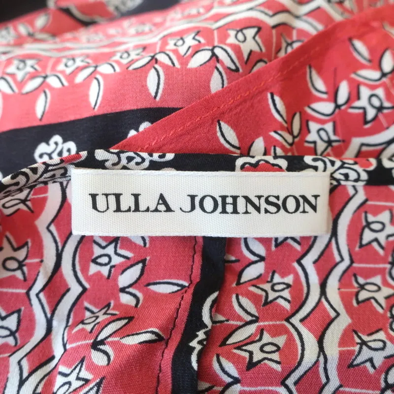 Blouse Ulla Johnson Bea Noir/Rouge Imprimé floral indien Soie Taille 2 Top à nœud