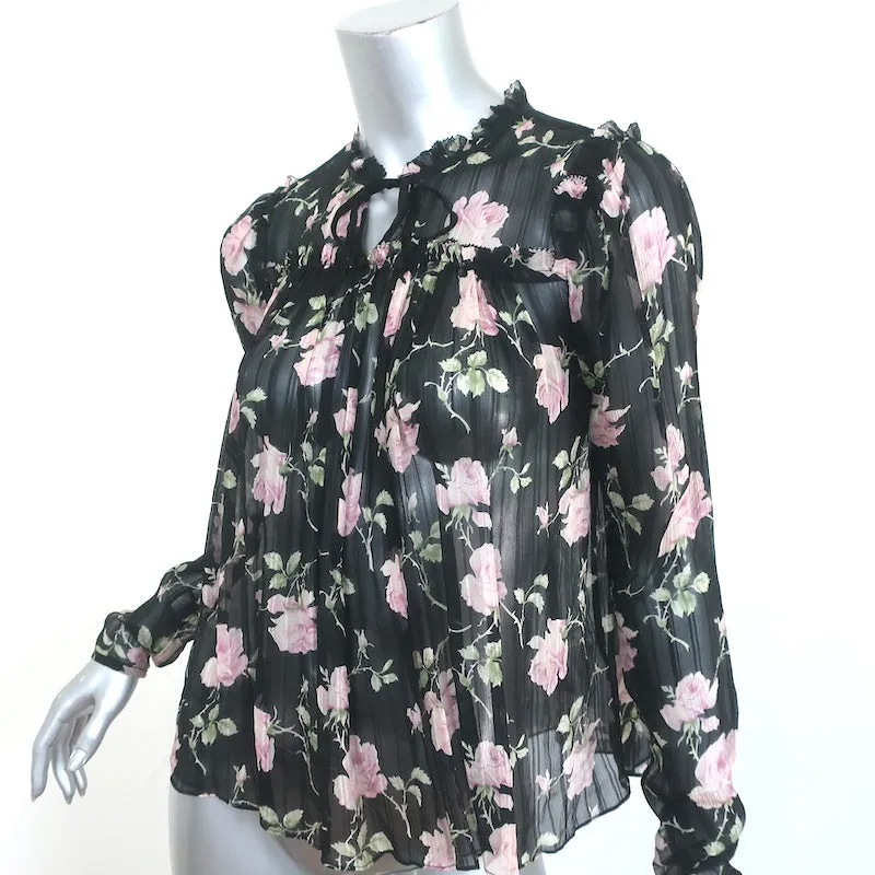 Blouse Ulla Johnson Pétunia Imprimé Rose Noire Chiffon Taille 2 Haut à Manches Longues
