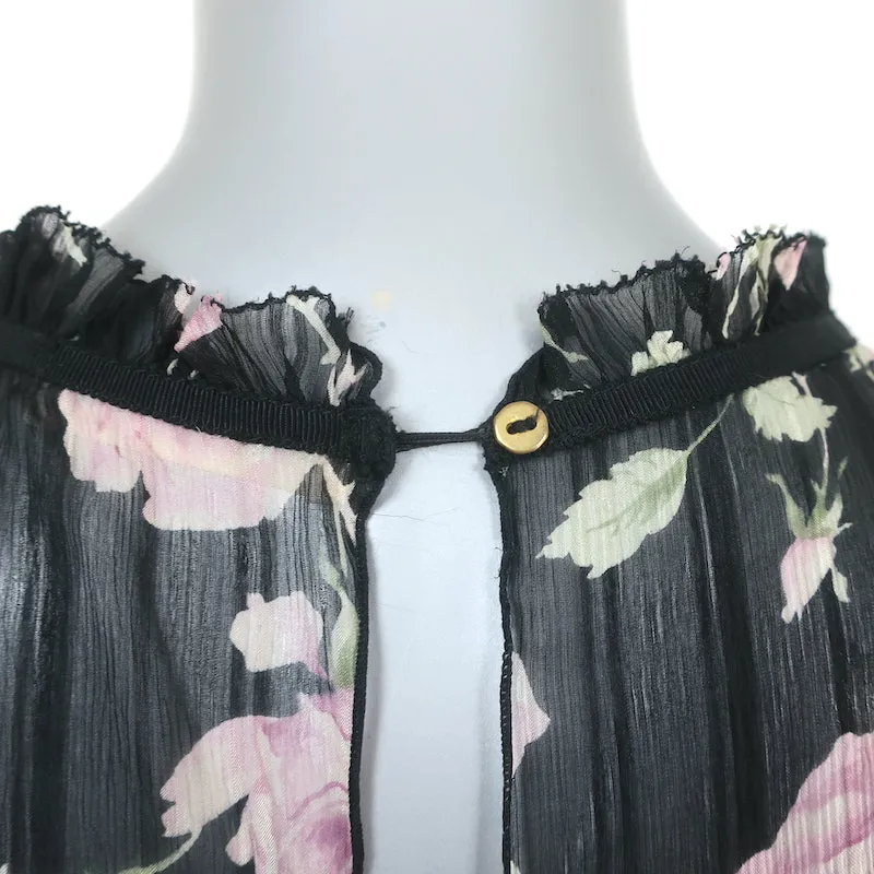 Blouse Ulla Johnson Pétunia Imprimé Rose Noire Chiffon Taille 2 Haut à Manches Longues