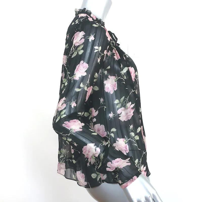 Blouse Ulla Johnson Pétunia Imprimé Rose Noire Chiffon Taille 2 Haut à Manches Longues