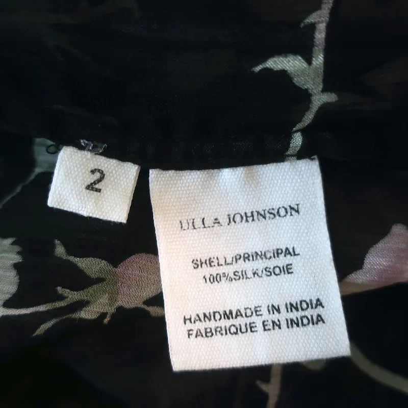 Blouse Ulla Johnson Pétunia Imprimé Rose Noire Chiffon Taille 2 Haut à Manches Longues