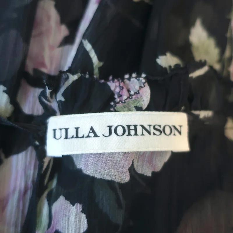 Blouse Ulla Johnson Pétunia Imprimé Rose Noire Chiffon Taille 2 Haut à Manches Longues