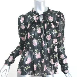 Ulla Johnson Blouse Petunia Black Rose Print Chiffon Size 2 Long Sleeve Top