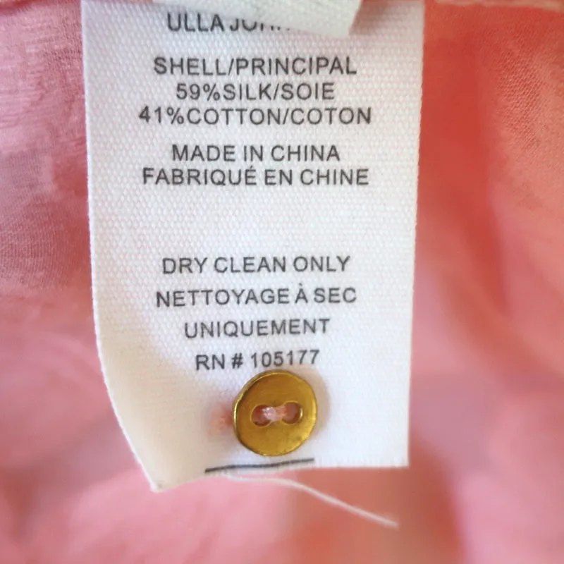 Blouse Ulla Johnson Sandrine à motifs floraux rose fil coupé Taille 2 Haut à manches longues