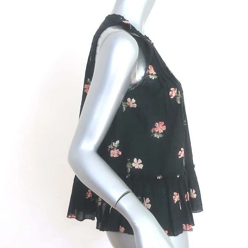 Ulla Johnson Cecile Top à Bretelles à Volants Noir Imprimé Floral en Coton à Pois Suisse Taille 2