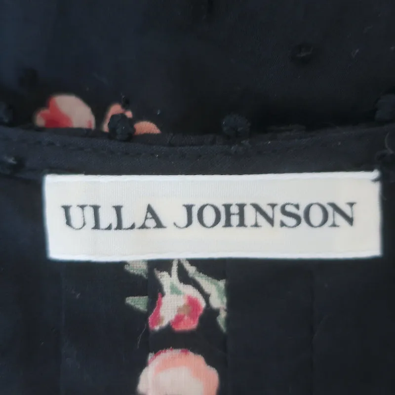 Ulla Johnson Cecile Top à Bretelles à Volants Noir Imprimé Floral en Coton à Pois Suisse Taille 2